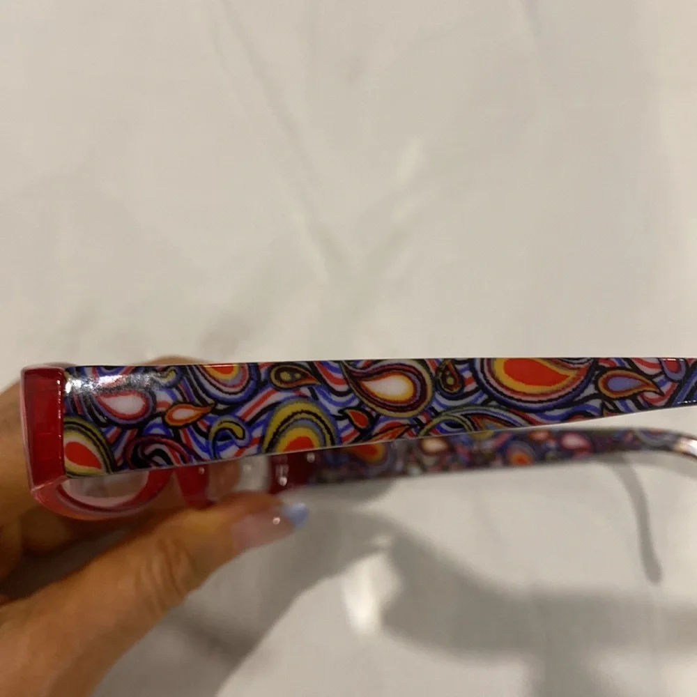 CALABRIA # 2.00 READING GLASSES BRIGHT PAISLEY ARMS & RED FRONT